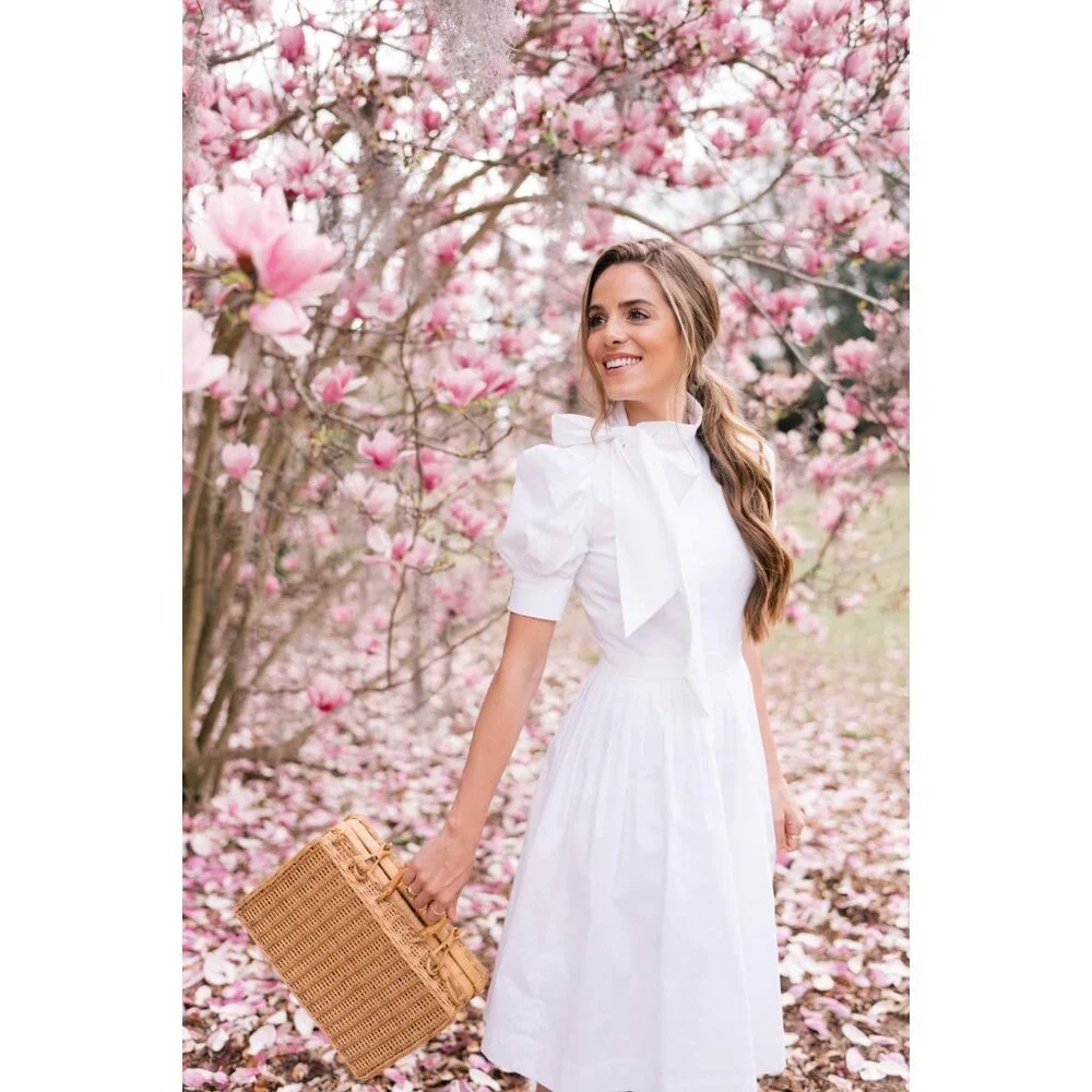 PRE-OWNED GIRL MEETS GLAM COLLECTION HANNA PUFF SLEEVE COTTON POPLIN DRESS SZ 6 - Picture 2 of 10